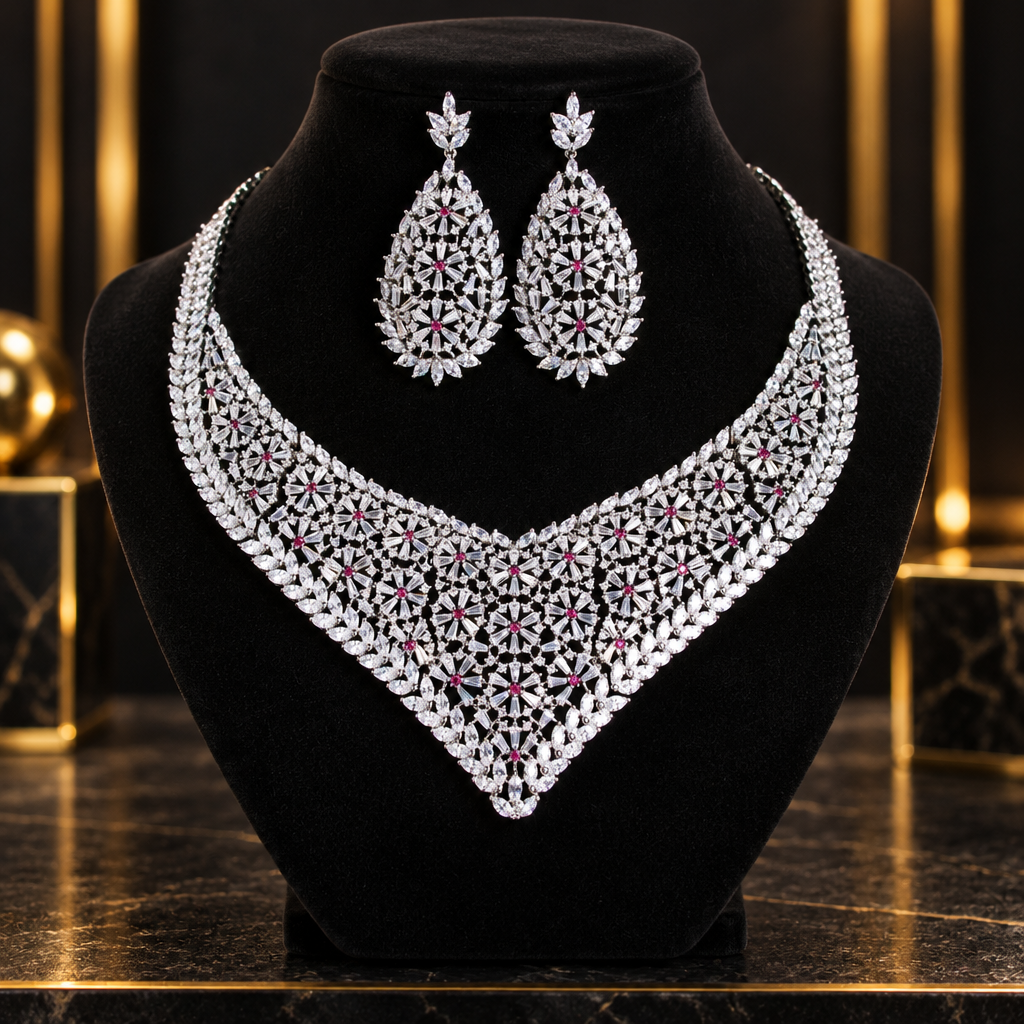 طقم مجوهرات فاخر مرصع بالأحجار الكريمة – طلب مسبق