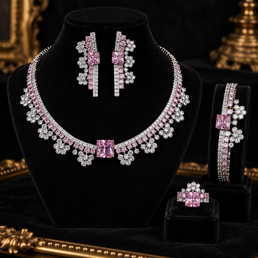 طقم مجوهرات فاخر بتصميم الأزهار
